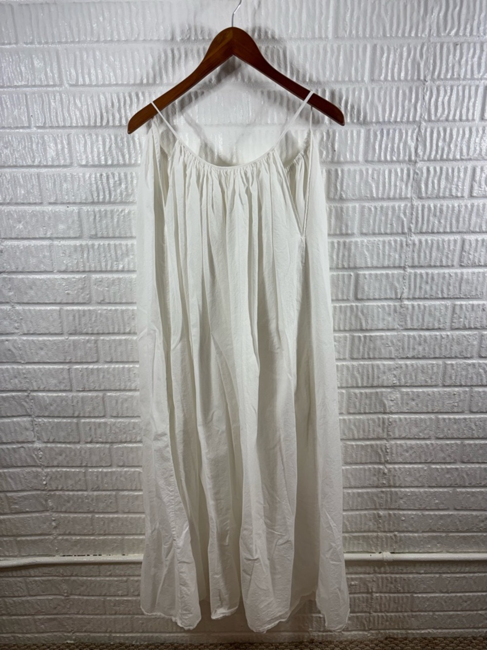 Mersea Patio Dress White Cotton Maxi Spaghetti Strap Pockets One Size OS - Picture 4 of 7